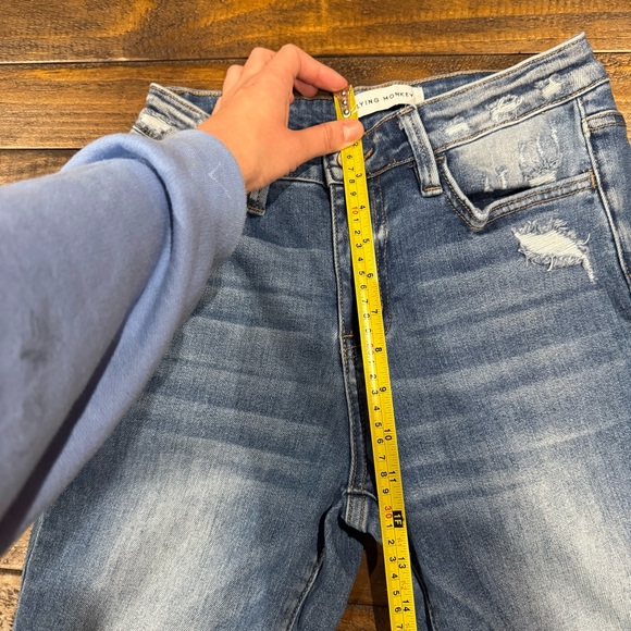 Flying Monkey Buckle High Rise Flare Medium Blue Wash Stretch Denim Jean Size 26 - Picture 14 of 14